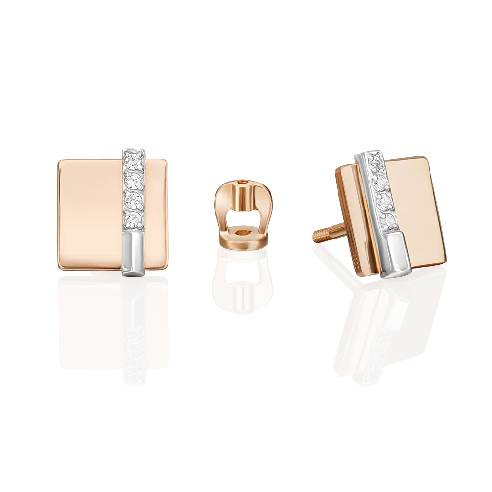 Серьги-пусеты из комбинированного золота с фианитами 02-5133-00-401-1111