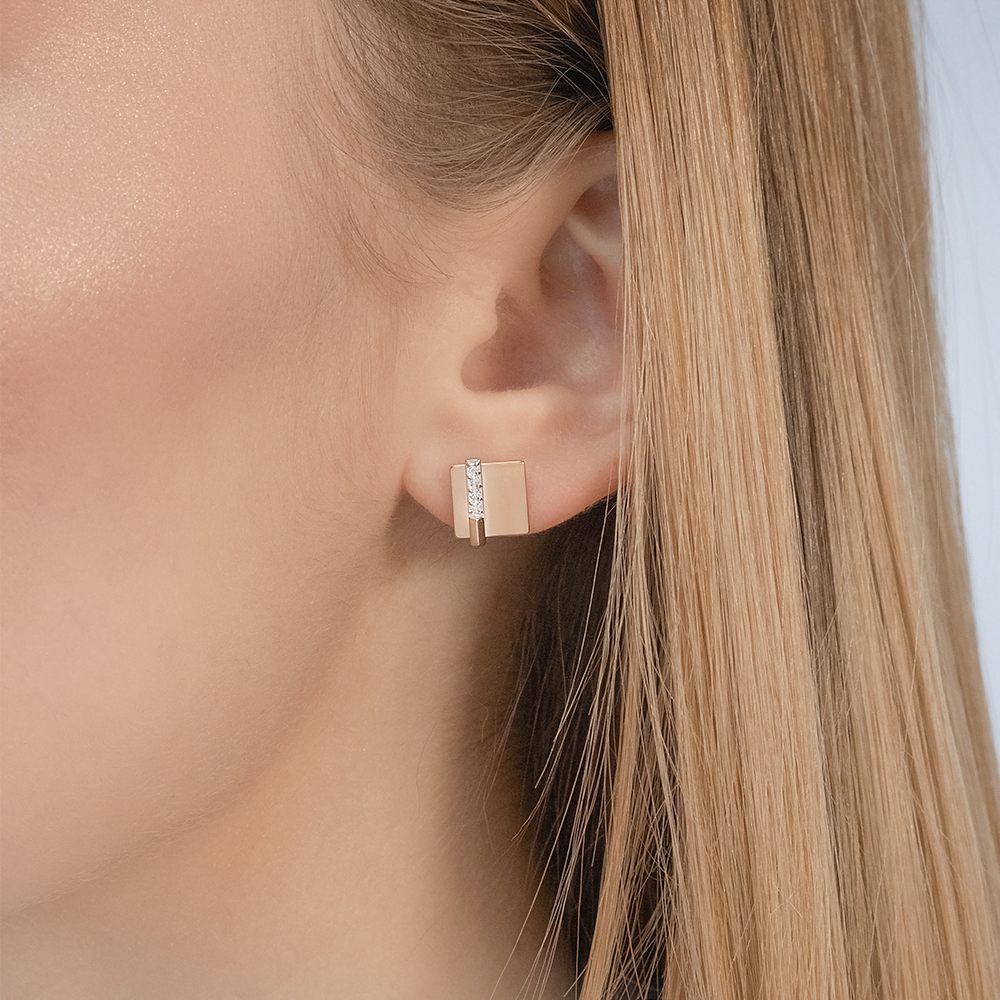 Серьги-пусеты из комбинированного золота с фианитами 02-5133-00-401-1111