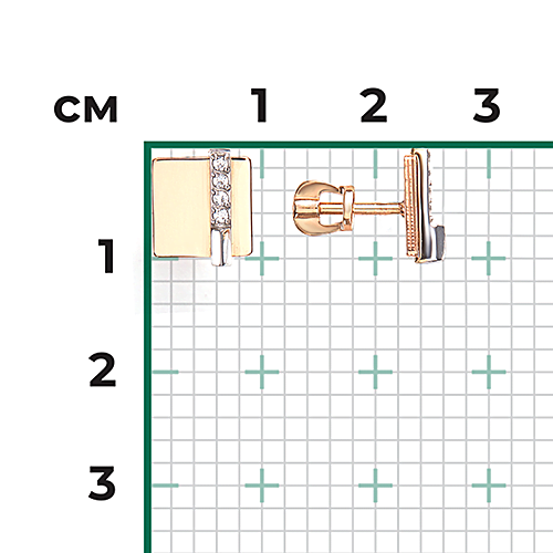 Серьги-пусеты из комбинированного золота с фианитами 02-5133-00-401-1111