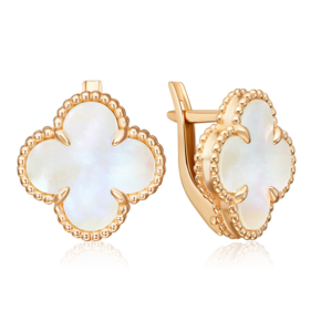 Серьги «Клевер» с английским замком из красного золота с перламутром 02-5524-00-744-1110