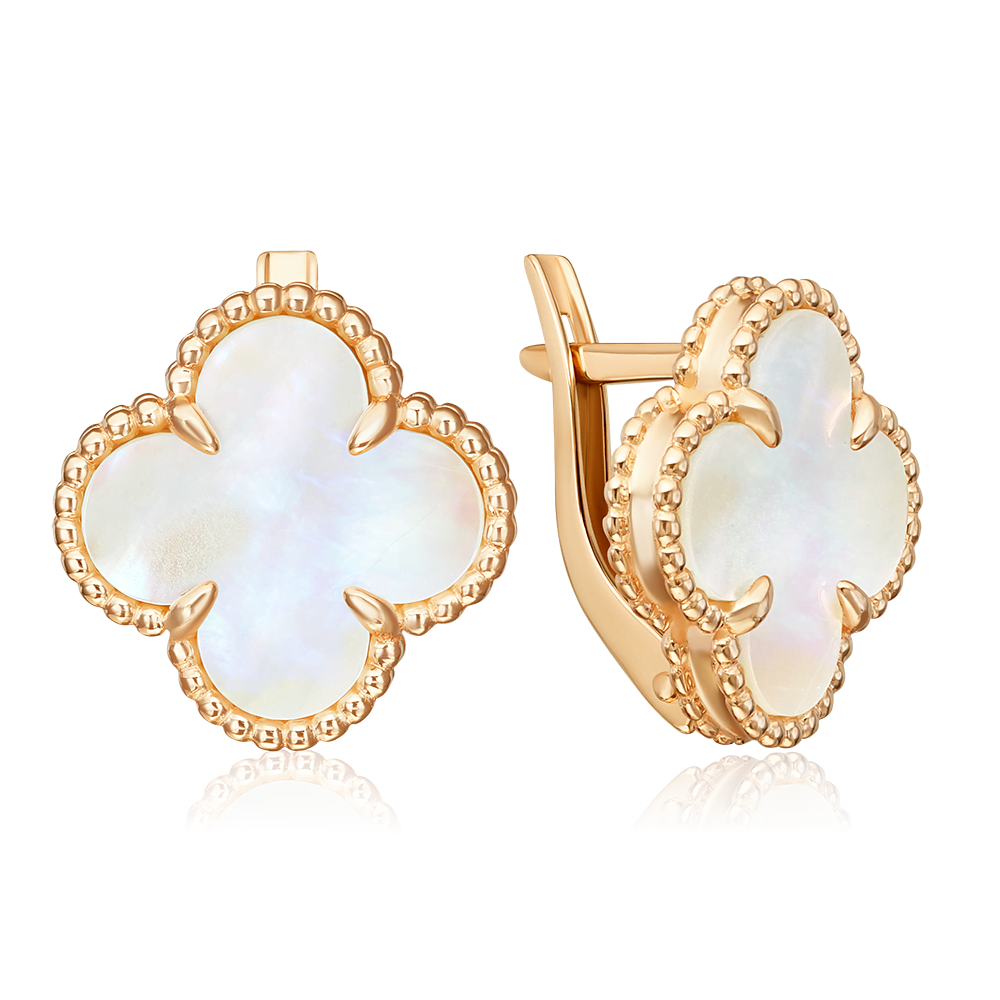 Серьги «Клевер» с английским замком из красного золота с перламутром 02-5524-00-744-1110