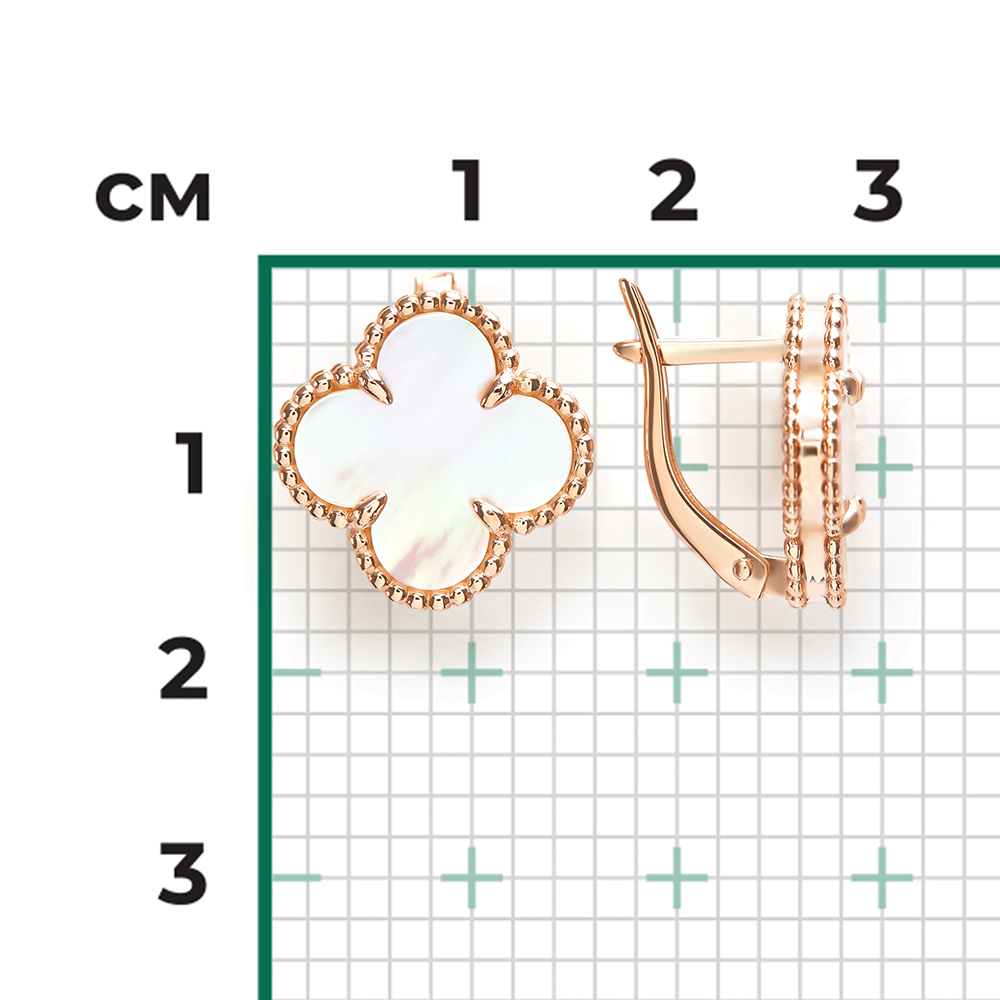 Серьги «Клевер» с английским замком из красного золота с перламутром 02-5524-00-744-1110