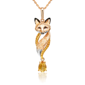 Подвеска «Лисица» из красного золота с цитринами и эмалью 03-3487-00-206-1110