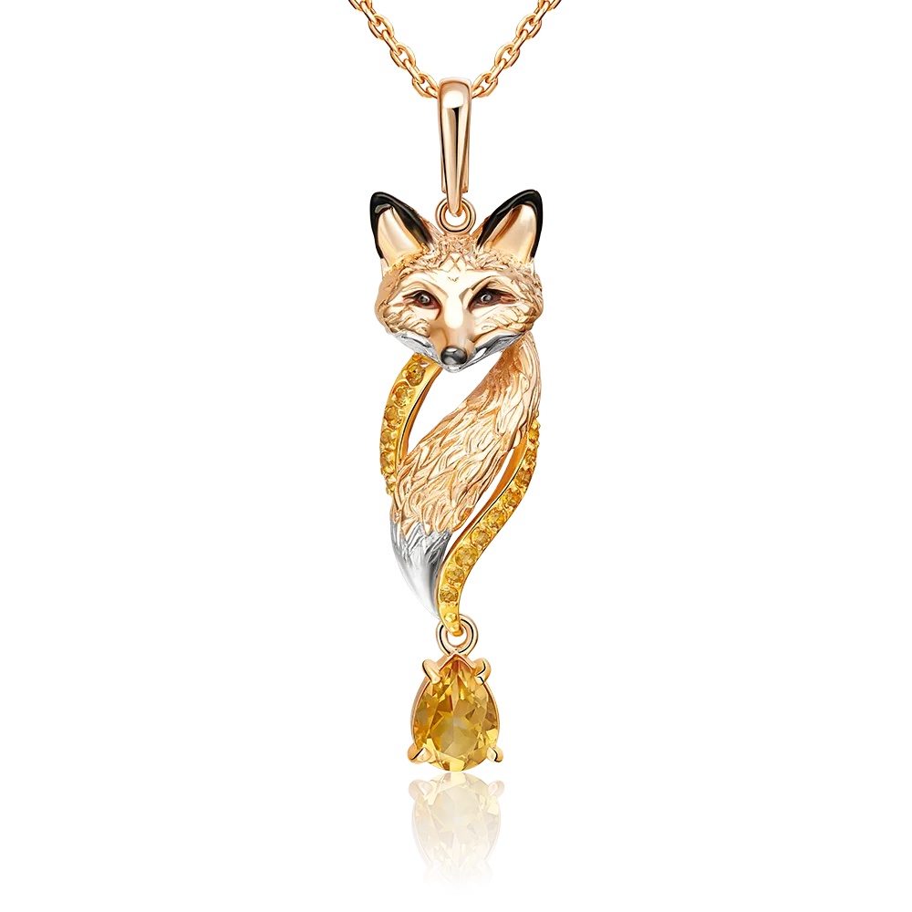 Подвеска «Лисица» из красного золота с цитринами и эмалью 03-3487-00-206-1110