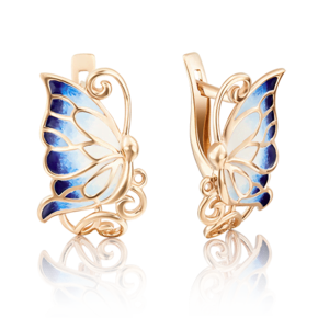 Серьги «Бабочки» с английским замком из красного золота с эмалью 02-3545-02-000-1110-25