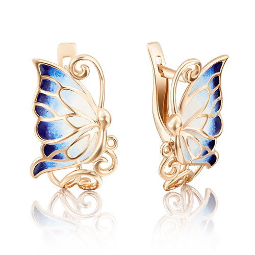 Серьги «Бабочки» с английским замком из красного золота с эмалью 02-3545-02-000-1110-25