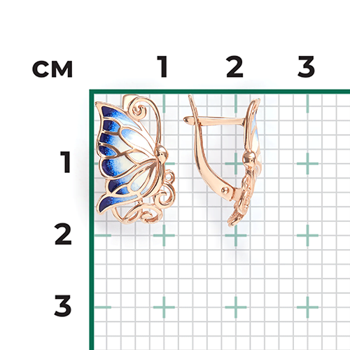 Серьги «Бабочки» с английским замком из красного золота с эмалью 02-3545-02-000-1110-25