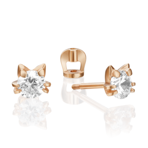 Серьги-пусеты «Мяу!» из красного золота с фианитом 02-4308-00-501-1110-38