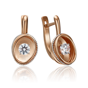 Серьги с английским замком из красного золота с фианитом