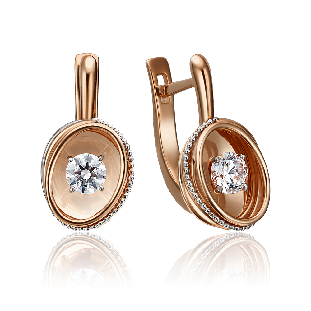 Серьги с английским замком из красного золота с фианитом 02-4299-00-501-1110-38