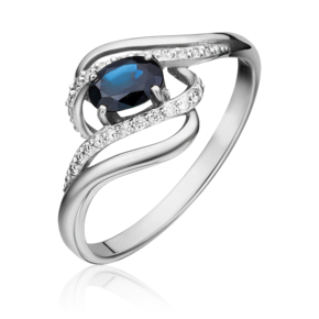 Кольцо из белого золота с сапфиром и бриллиантами
