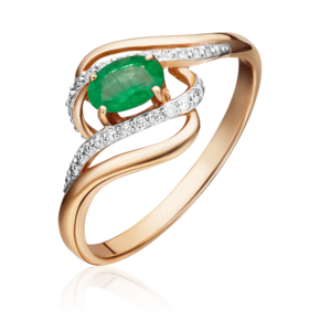 Кольцо из красного золота с изумрудом и бриллиантами 01-1455-00-106-1110-30