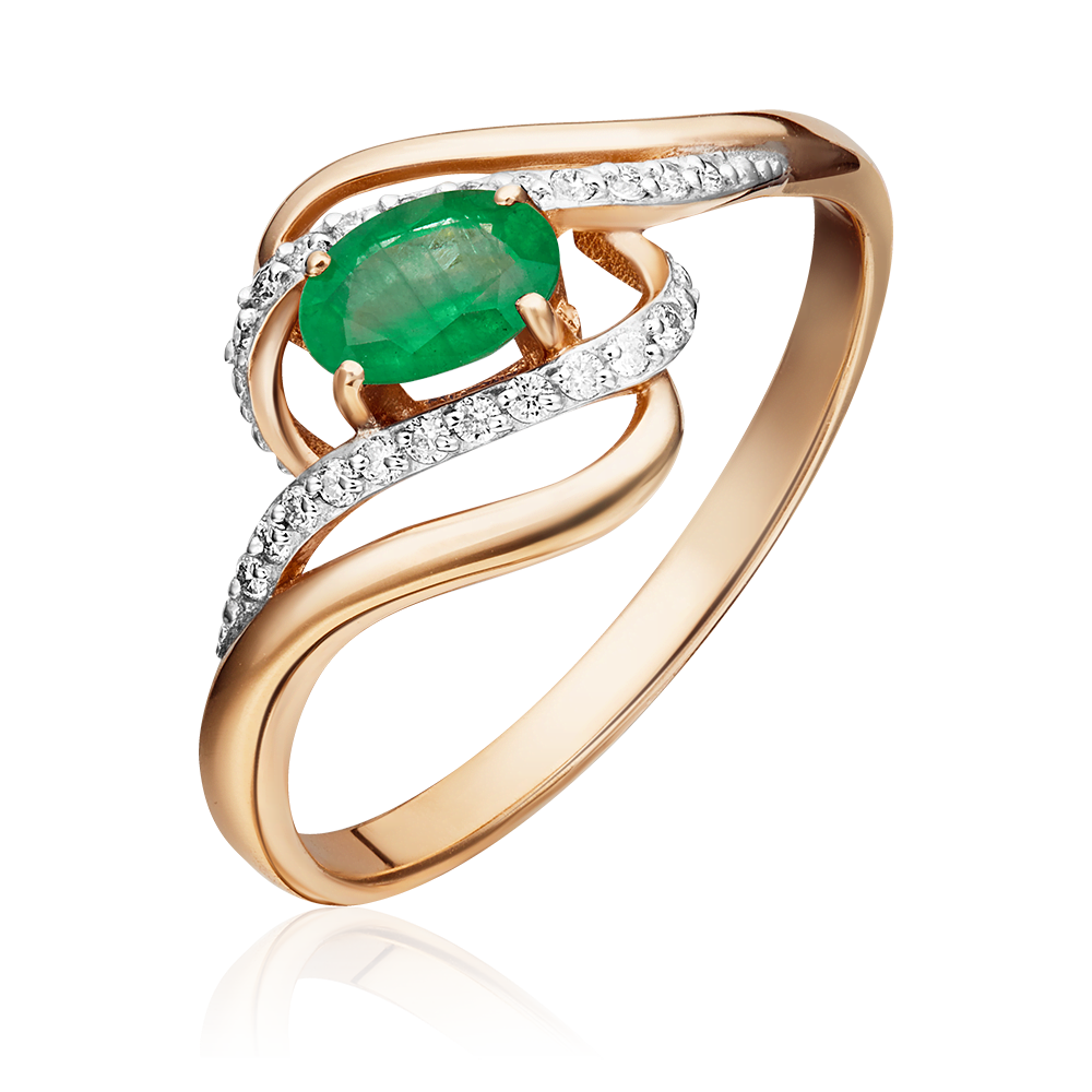 Кольцо из красного золота с изумрудом и бриллиантами 01-1455-00-106-1110-30
