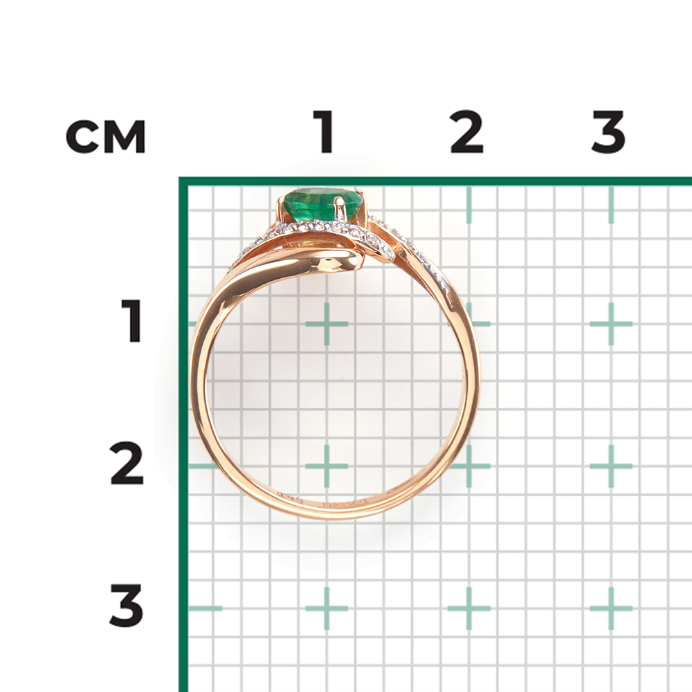 Кольцо из красного золота с изумрудом и бриллиантами 01-1455-00-106-1110-30