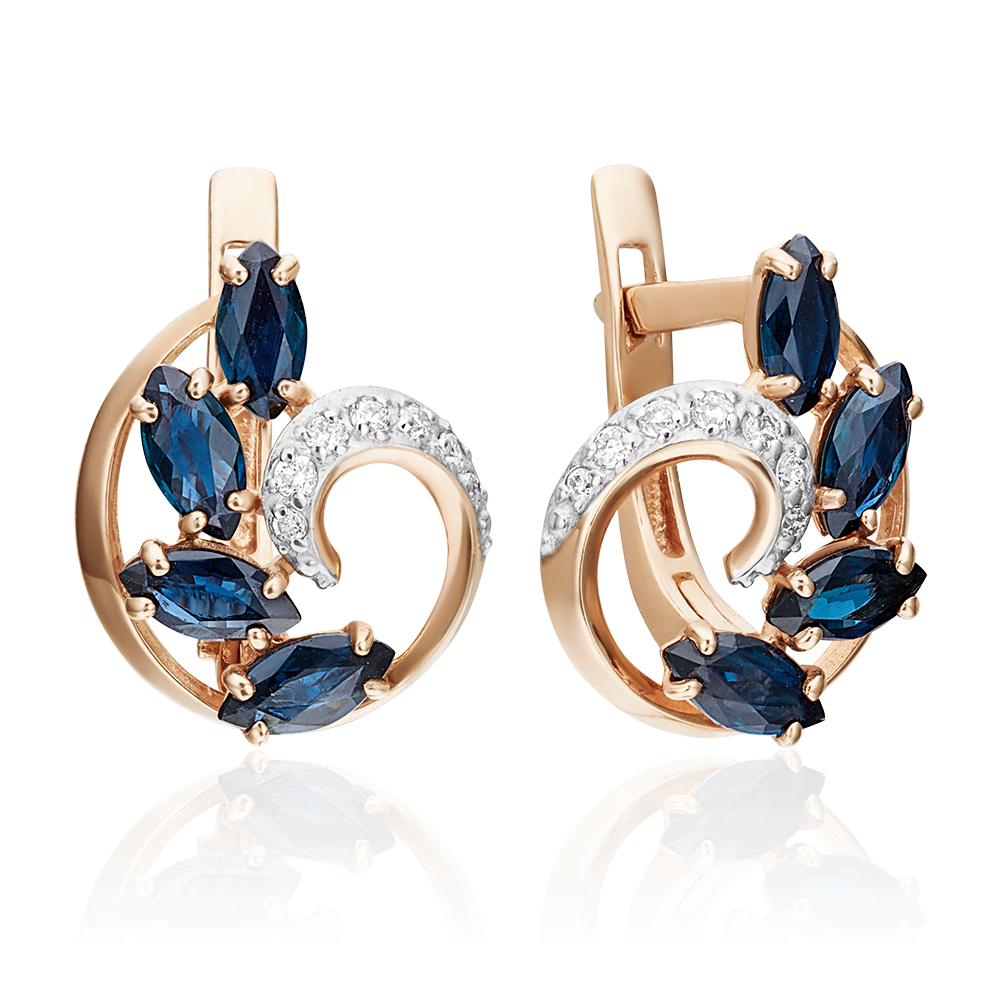 Серьги с английским замком из красного золота с сапфирами и бриллиантами 02-0820-00-105-1110-30