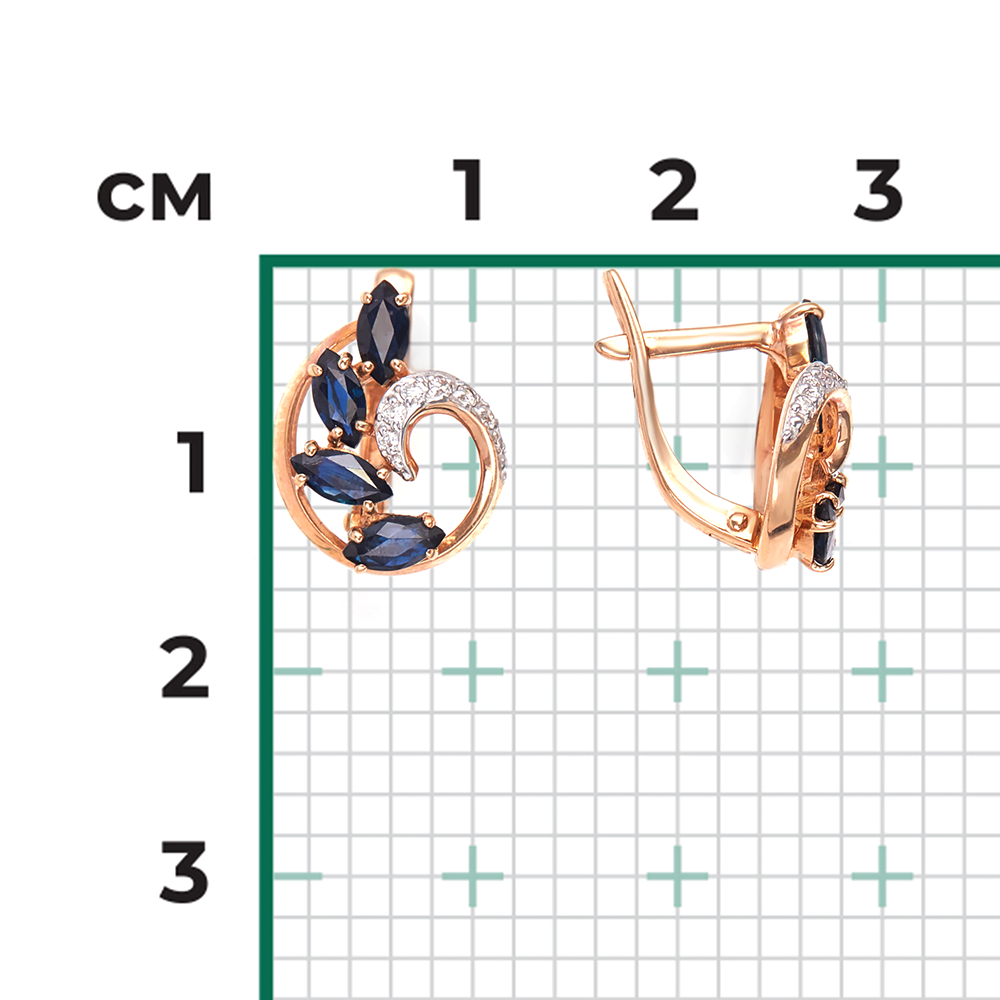 Серьги с английским замком из красного золота с сапфирами и бриллиантами 02-0820-00-105-1110-30