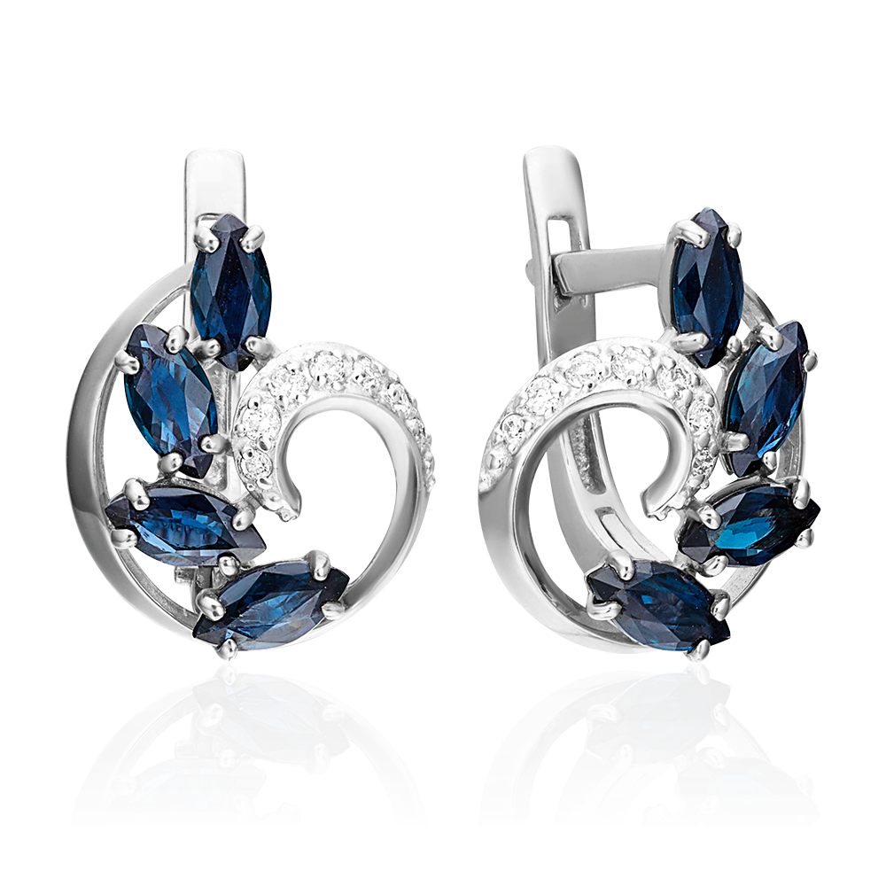 Серьги с английским замком из белого золота с сапфирами и бриллиантами 02-0821-00-105-1120-30
