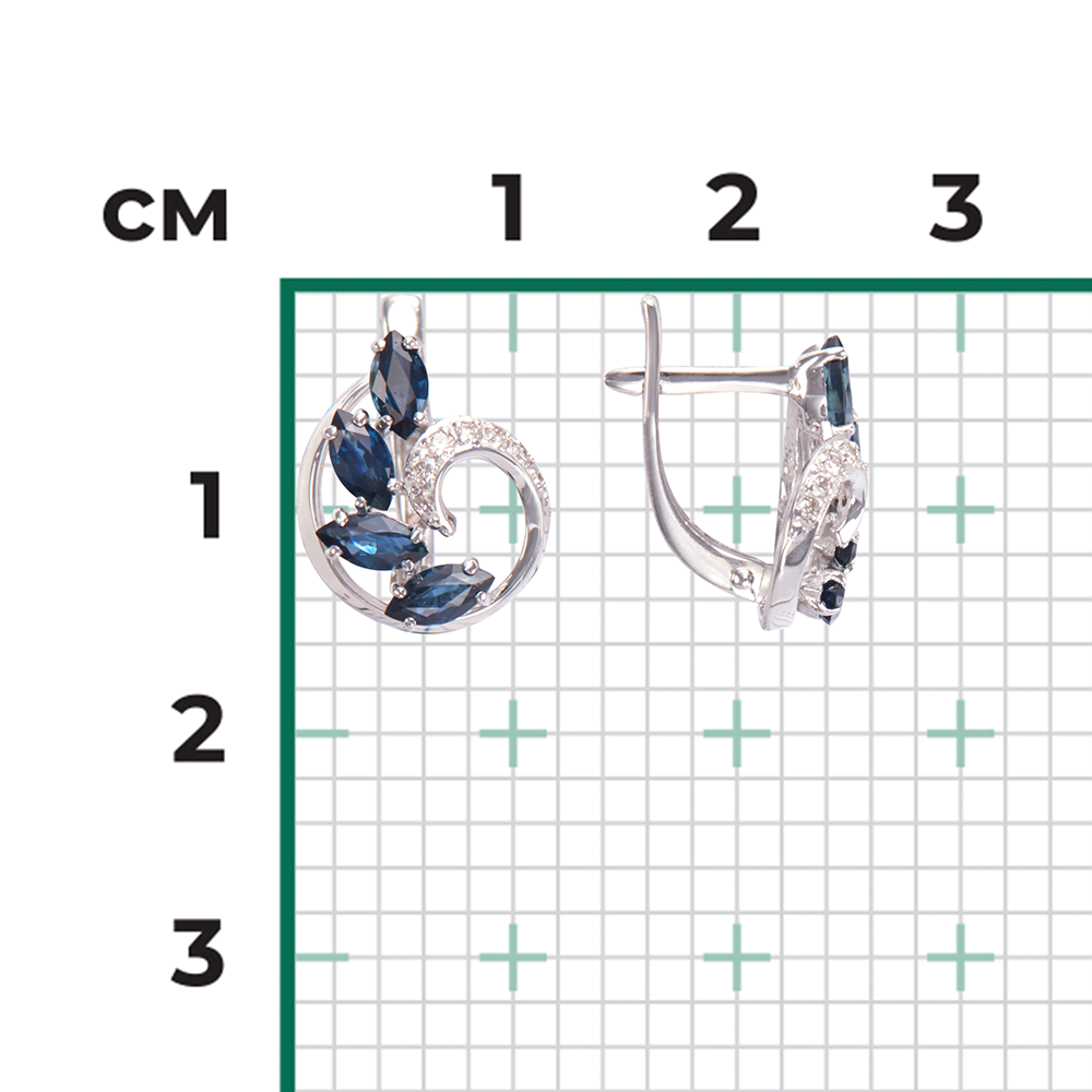 Серьги с английским замком из белого золота с сапфирами и бриллиантами 02-0821-00-105-1120-30
