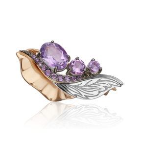 Брошь «Стихия Воздуха» из комбинированного золота с аметистами 04-0289-00-203-1111