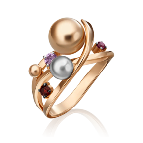 Кольцо «Кометы» из комбинированного золота с аметистом и гранатами 01-5477-00-257-1111-76