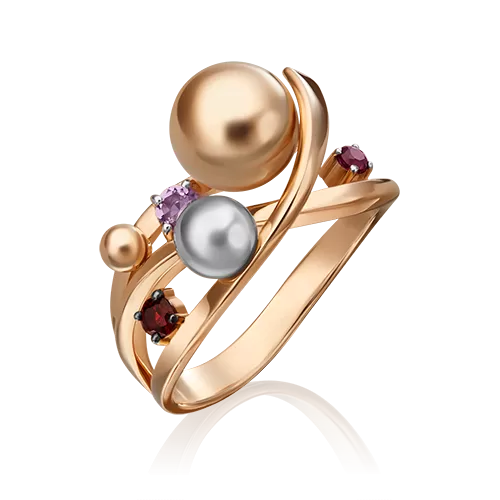Кольцо «Кометы» из комбинированного золота с аметистом и гранатами 01-5477-00-257-1111-76