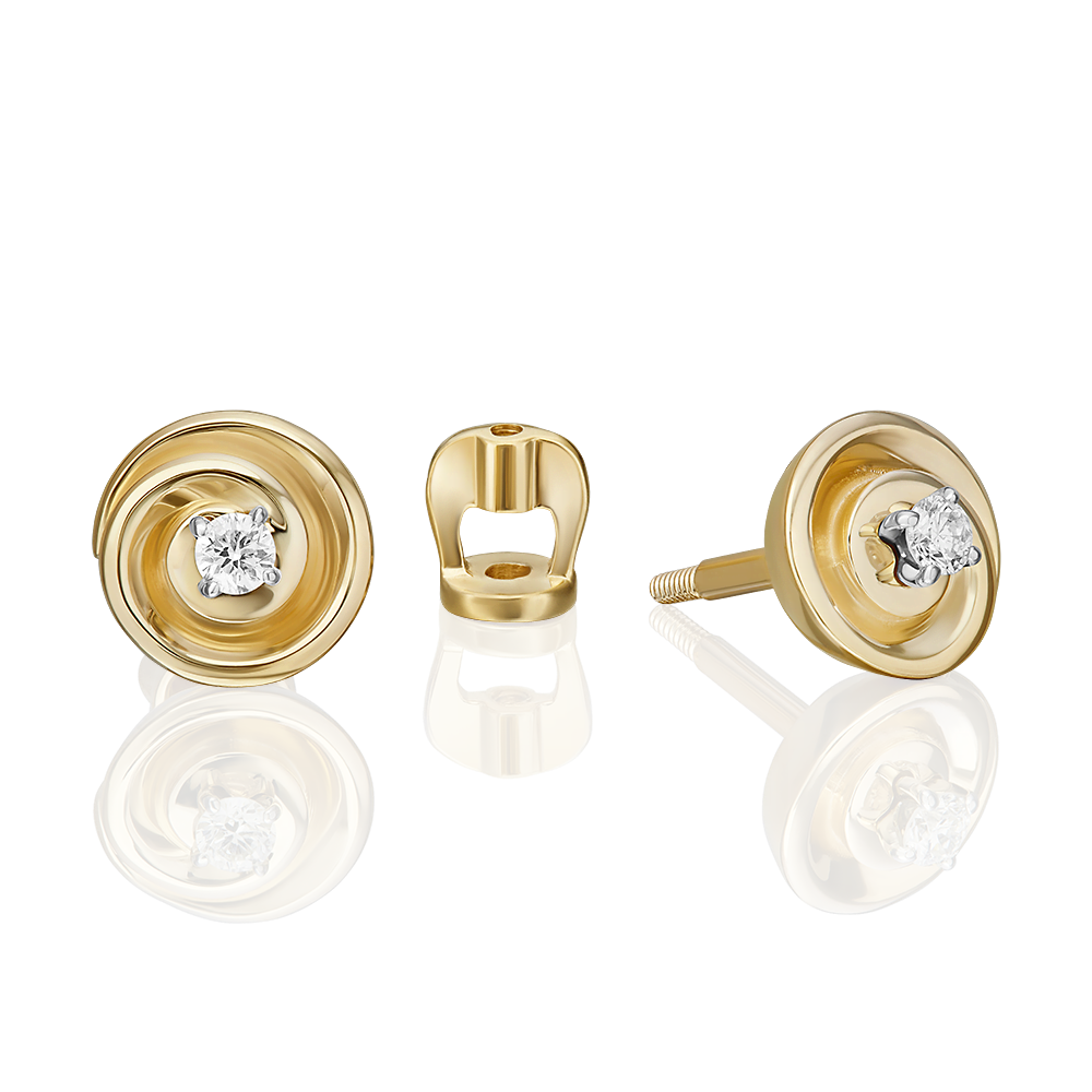 Серьги-пусеты из комбинированного золота с бриллиантом 02-5348-00-101-1121