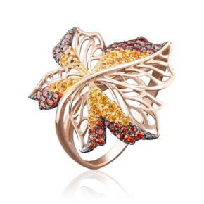 Кольцо «Кленовый лист» из красного золота с фианитами 01-4846-00-404-1110-32