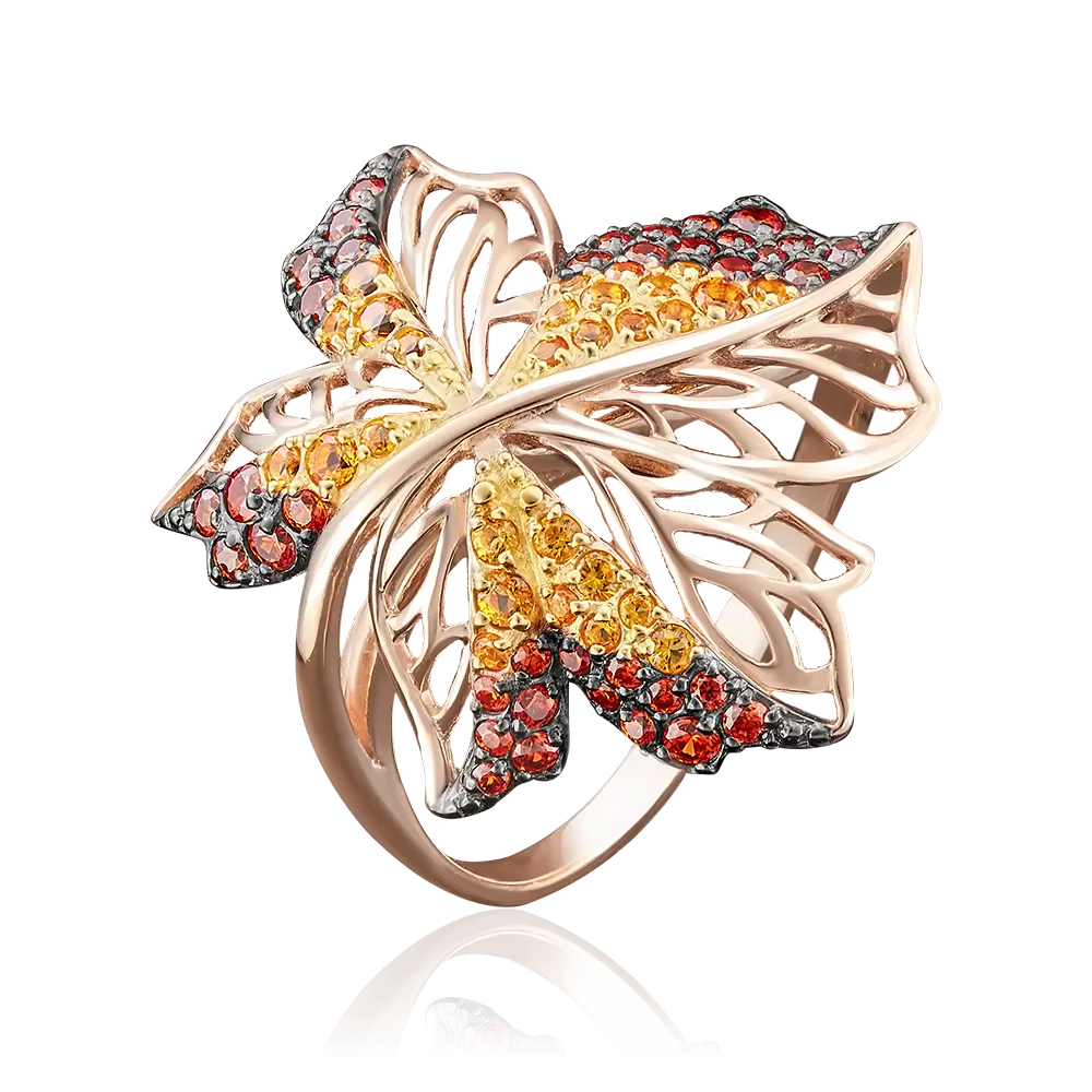 Кольцо «Кленовый лист» из красного золота с фианитами 01-4846-00-404-1110-32