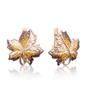 Серьги «Кленовые листья» с английским замком из красного золота с фианитами 02-3698-00-404-1110-32