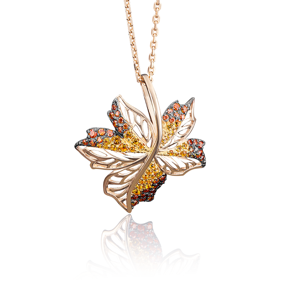 Подвеска «Кленовый лист» из красного золота с фианитами 03-2525-00-404-1110-32