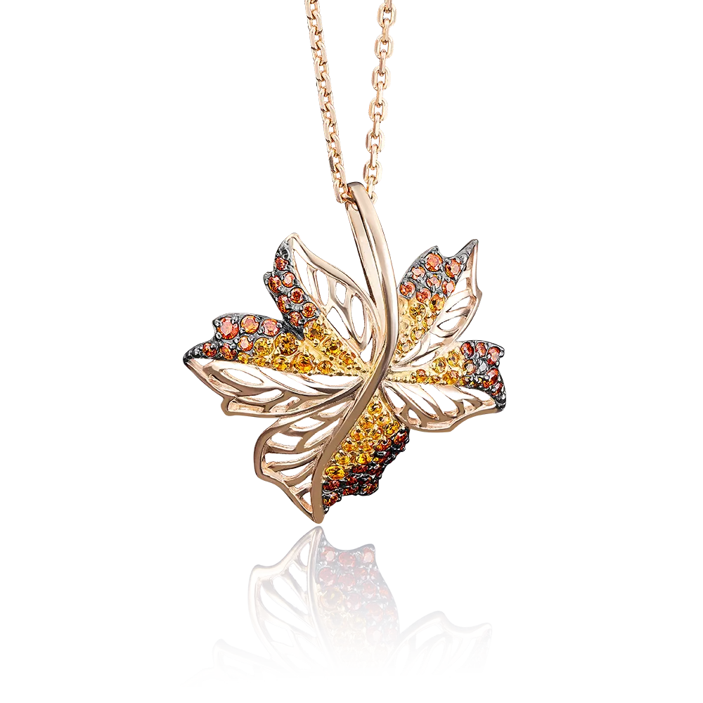 Подвеска «Кленовый лист» из красного золота с фианитами 03-2525-00-404-1110-32