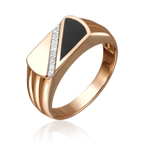 Печатка из красного золота с фианитами и эмалью 01-4541-00-401-1110-25