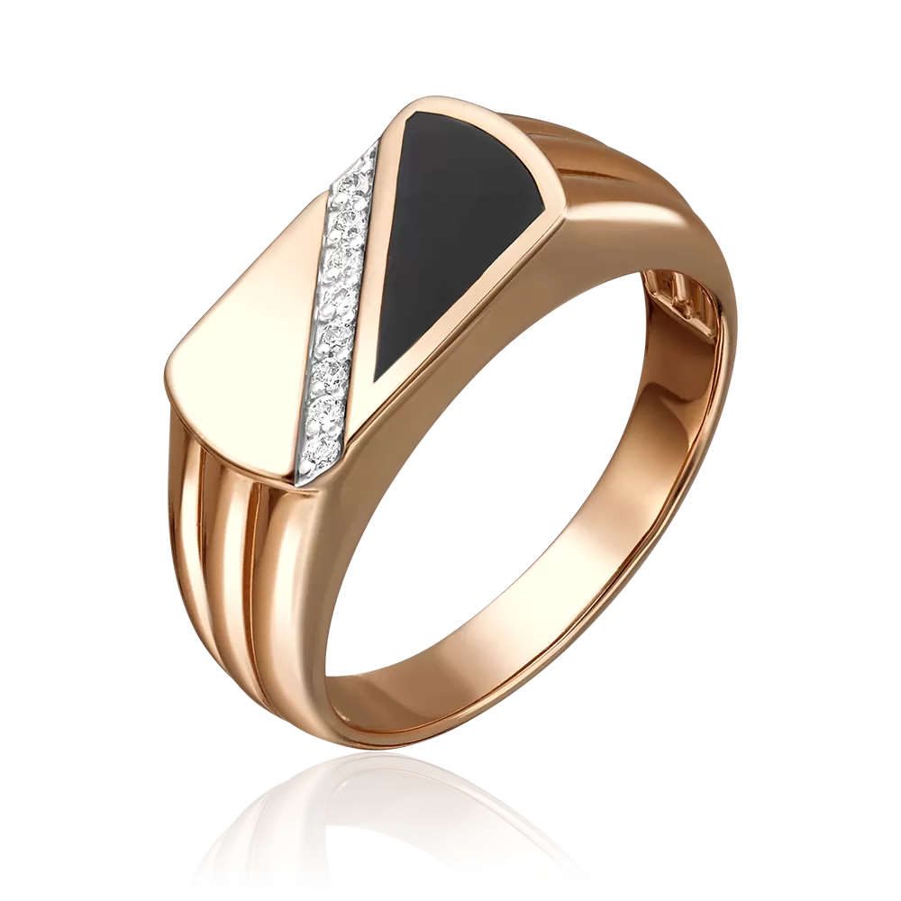 Печатка из красного золота с фианитами и эмалью 01-4541-00-401-1110-25