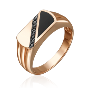 Печатка из красного золота с фианитами и эмалью 01-4541-00-402-1110-25