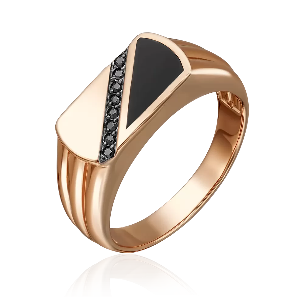 Печатка из красного золота с фианитами и эмалью 01-4541-00-402-1110-25