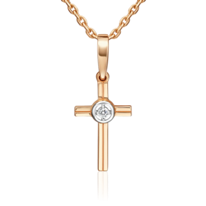 Декоративный крест из красного золота с бриллиантом 03-3707-00-101-1110