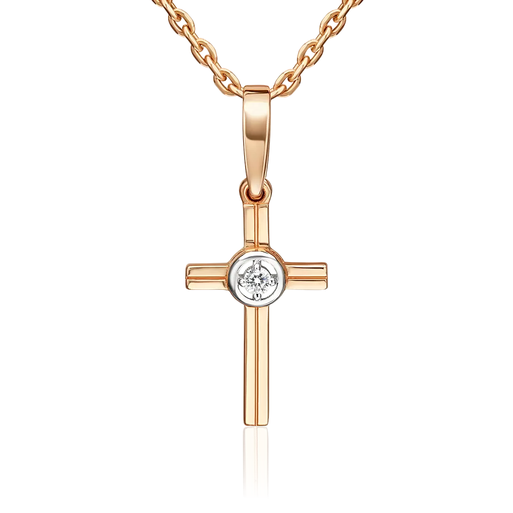 Декоративный крест из красного золота с бриллиантом 03-3707-00-101-1110