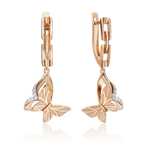 Серьги «Бабочки. Мгновения красоты» с английским замком из комбинированного золота с бриллиантами 02-4818-00-101-1111