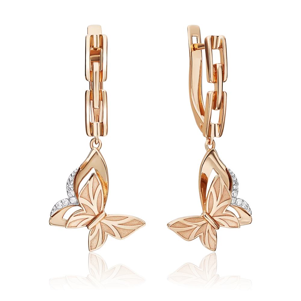 Серьги «Бабочки. Мгновения красоты» с английским замком из комбинированного золота с бриллиантами 02-4818-00-101-1111