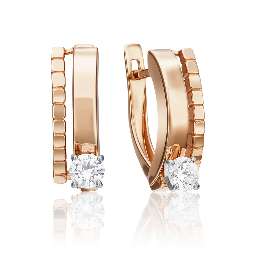 Серьги с английским замком из комбинированного золота с фианитом 02-4316-00-501-1111-38