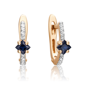 Серьги с английским замком из красного золота с сапфиром и бриллиантами 02-0896-00-105-1110-30