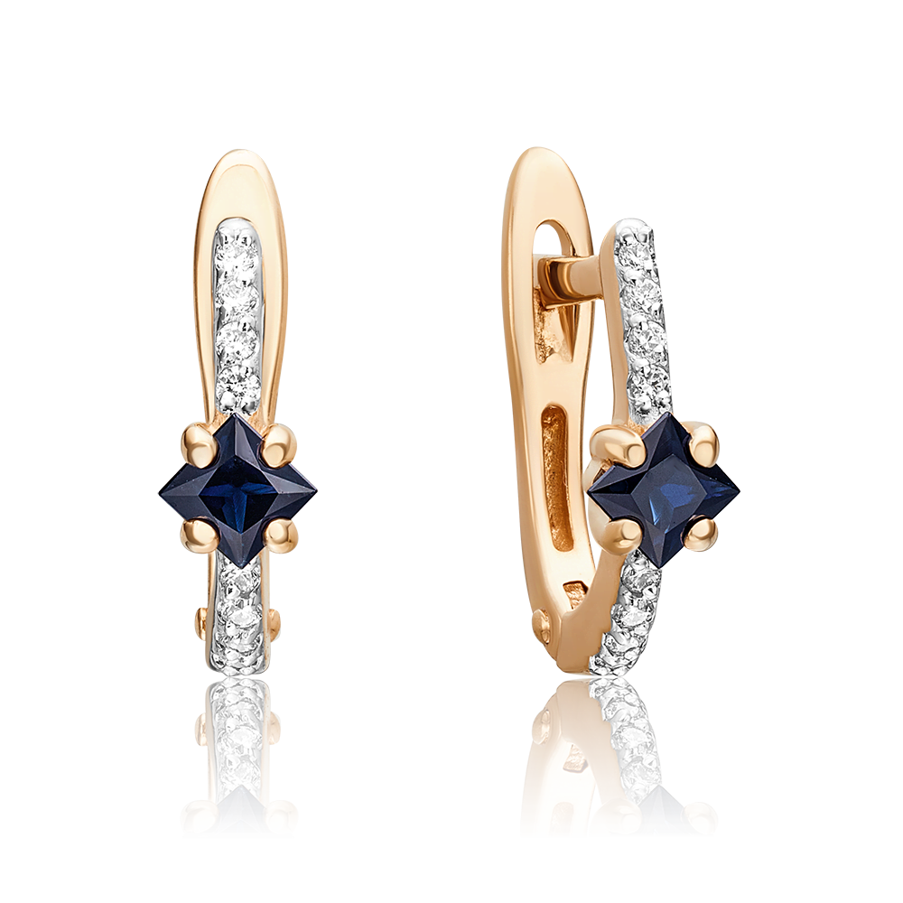 Серьги с английским замком из красного золота с сапфиром и бриллиантами 02-0896-00-105-1110-30