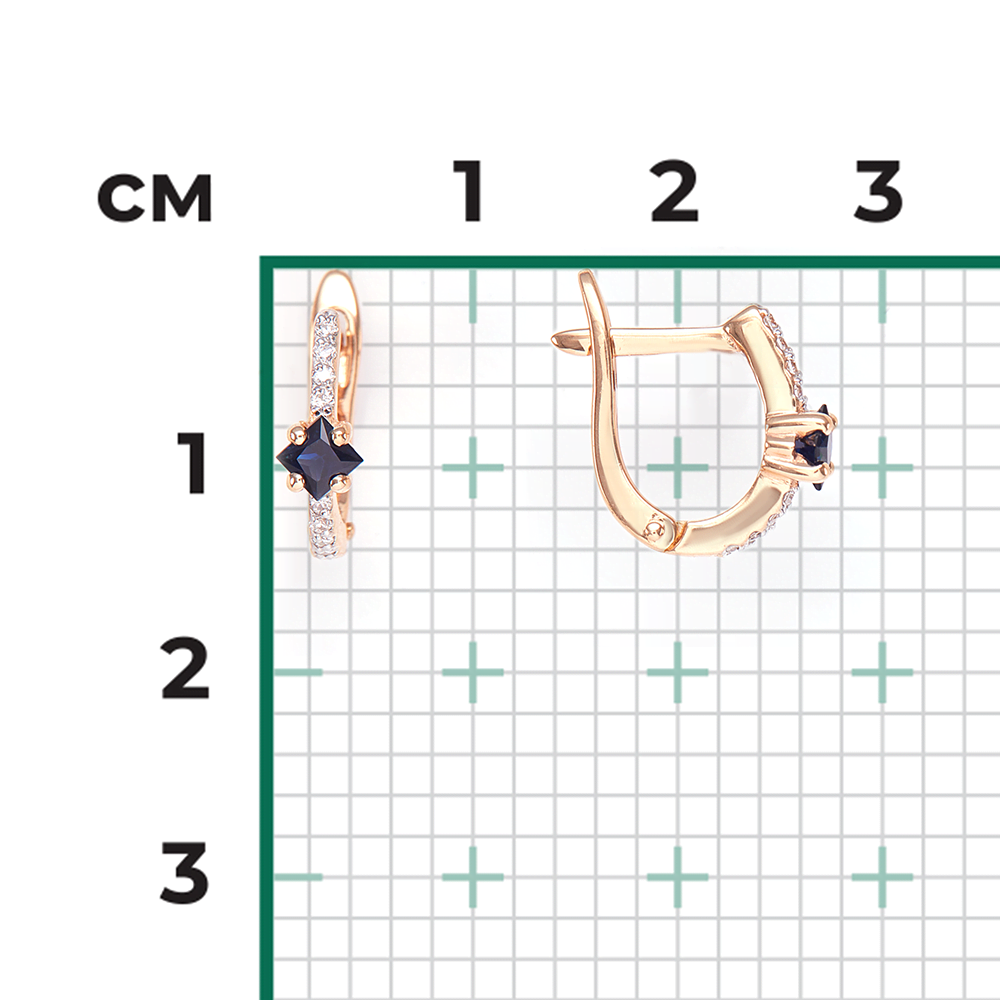 Серьги с английским замком из красного золота с сапфиром и бриллиантами 02-0896-00-105-1110-30
