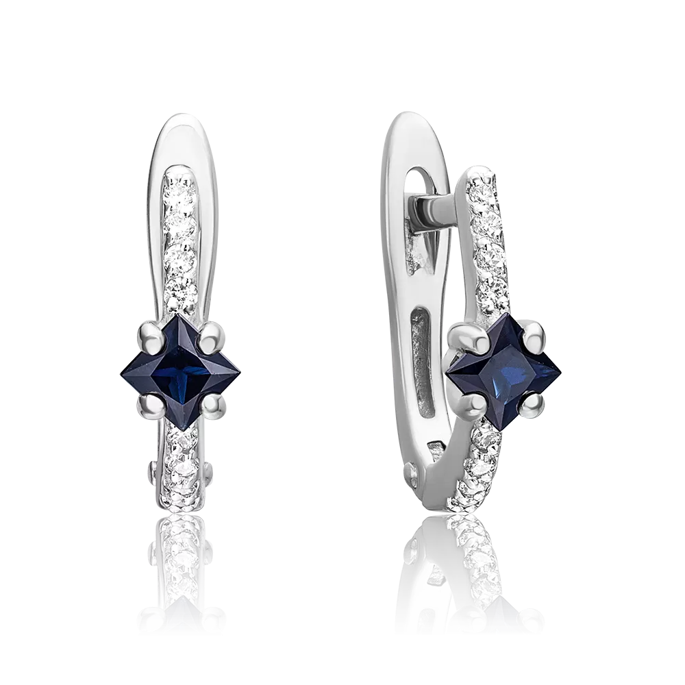 Серьги с английским замком из белого золота с сапфиром и бриллиантами 02-0896-00-105-1120-30