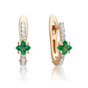 Серьги с английским замком из красного золота с изумрудом и бриллиантами 02-0896-00-106-1110-30