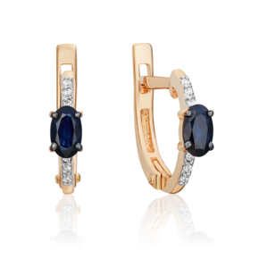 Серьги с английским замком из красного золота с сапфиром и бриллиантами 02-0897-00-105-1110-30