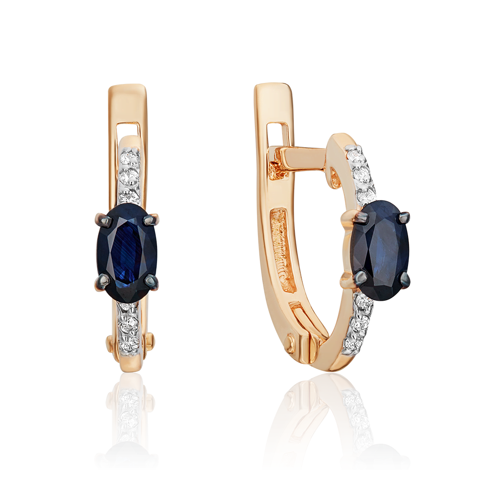 Серьги с английским замком из красного золота с сапфиром и бриллиантами 02-0897-00-105-1110-30