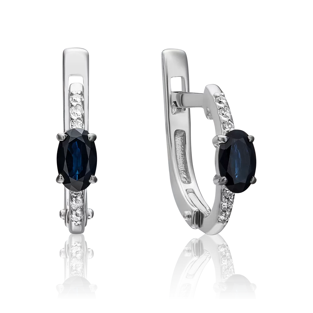 Серьги с английским замком из белого золота с сапфиром и бриллиантами 02-0897-00-105-1120-30