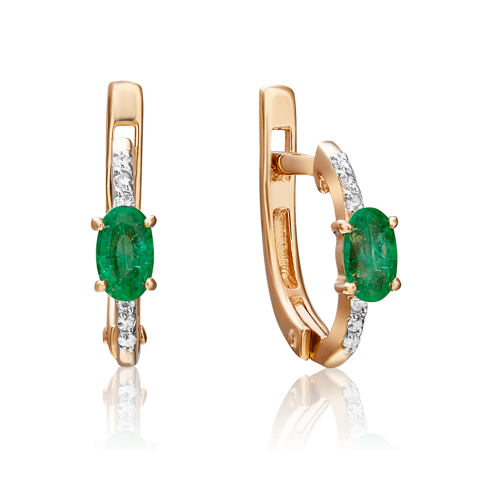 Серьги с английским замком из красного золота с изумрудом и бриллиантами 02-0897-00-106-1110-30