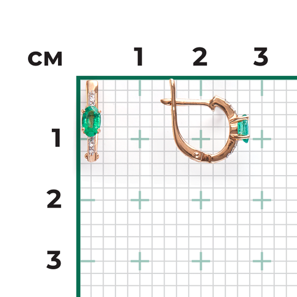 Серьги с английским замком из красного золота с изумрудом и бриллиантами 02-0897-00-106-1110-30